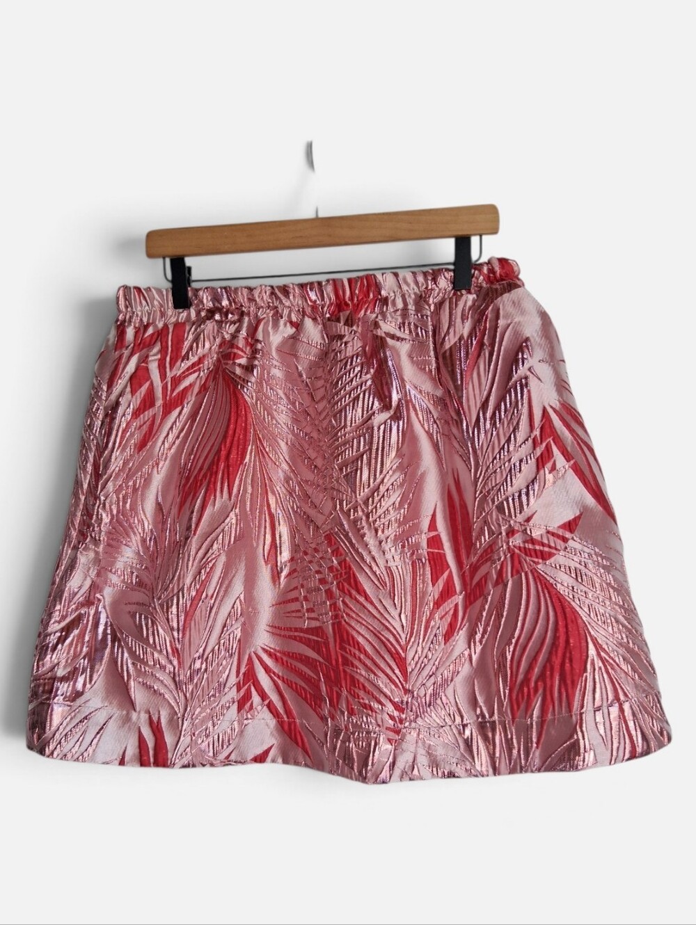 Buru Everyday Palm Brocade Coordinating Mini Skirt Matallic Pink XL